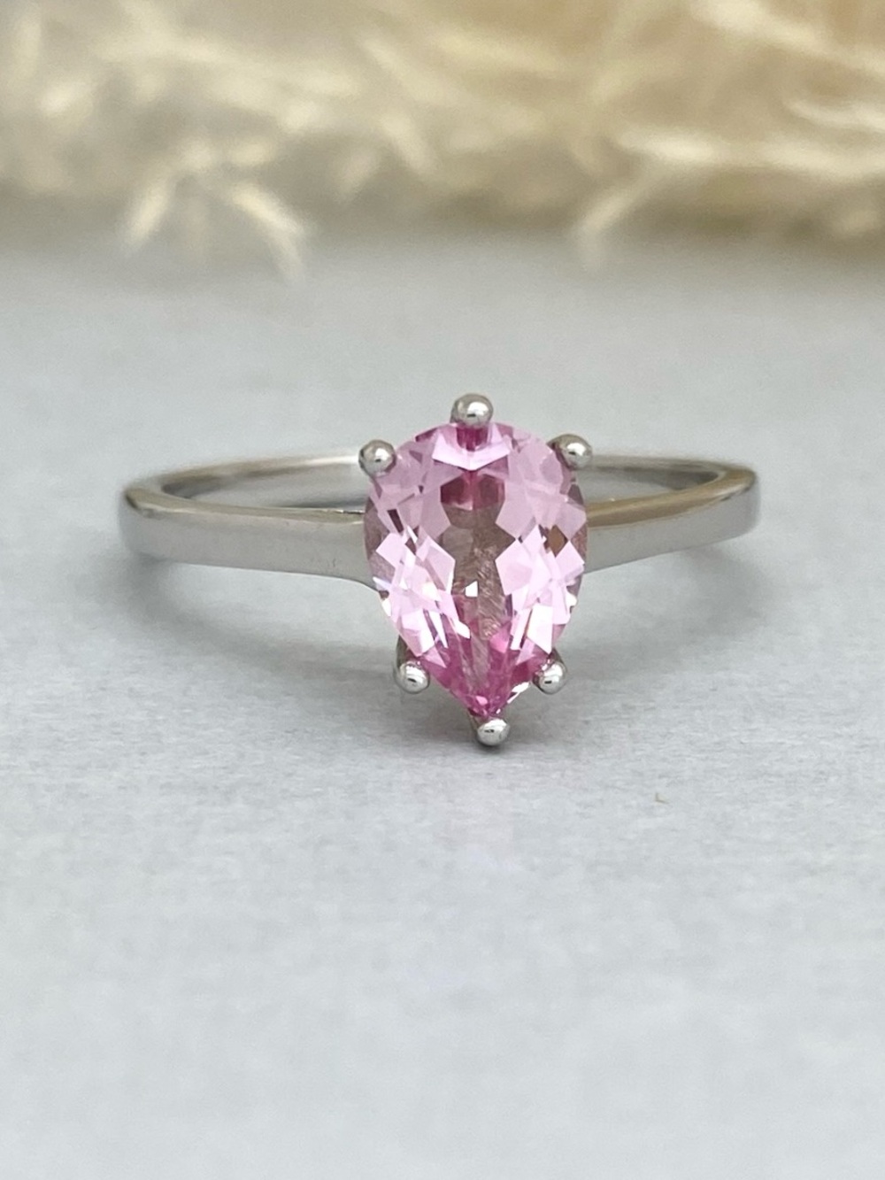 Pear Shape Teardrop Pink Sapphire Stone Sterling Silver Women’s Solitaire Ring